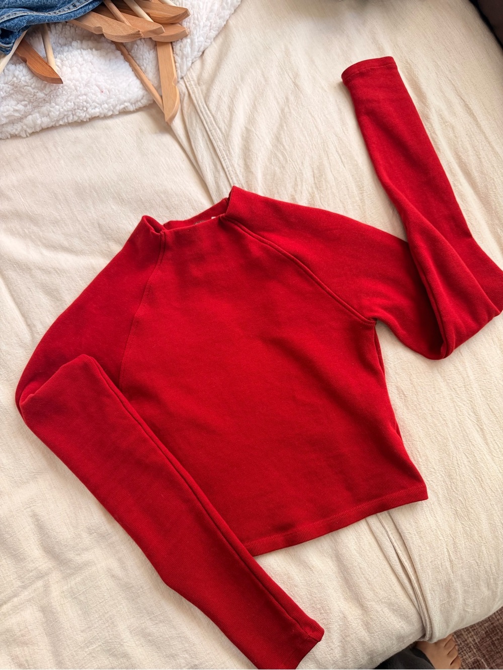 Zara Red Mock Neck Long Sleeve Top